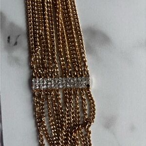 Gold Multi-Strand Necklace with Rhinestone Accent